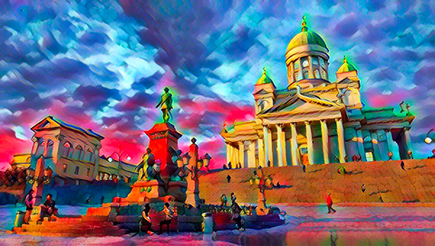 A city view of Helsinki in the style of the French painter Henri Matisse. Created with the AI Style Transfer for a study participant who mentioned a trip to the Finnish capital in the questionnaire.